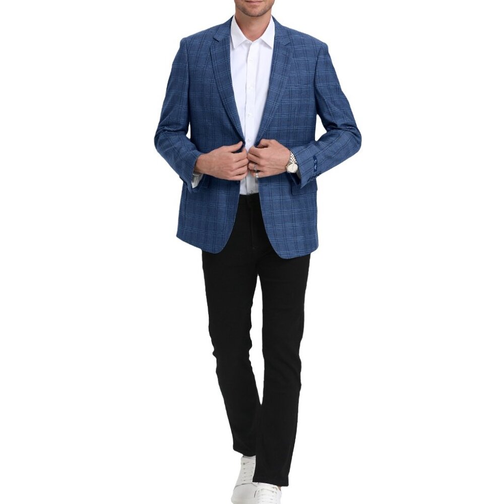 Teal Glen Plaid Notch Lapel Men's Jacket